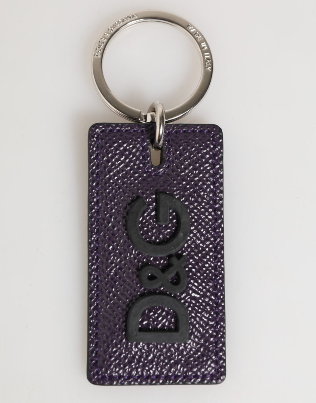Violet Leather Logo Metal Ring Men Keychain Keyring