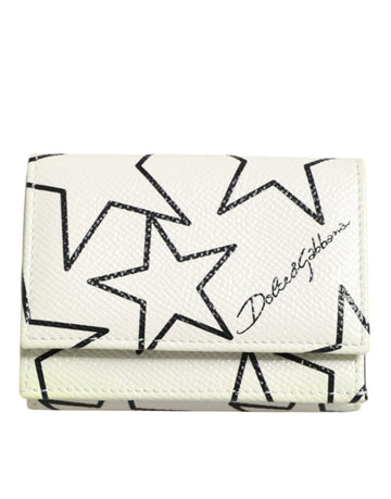 White Leather Trifold DG Star Print Card Holder Wallet