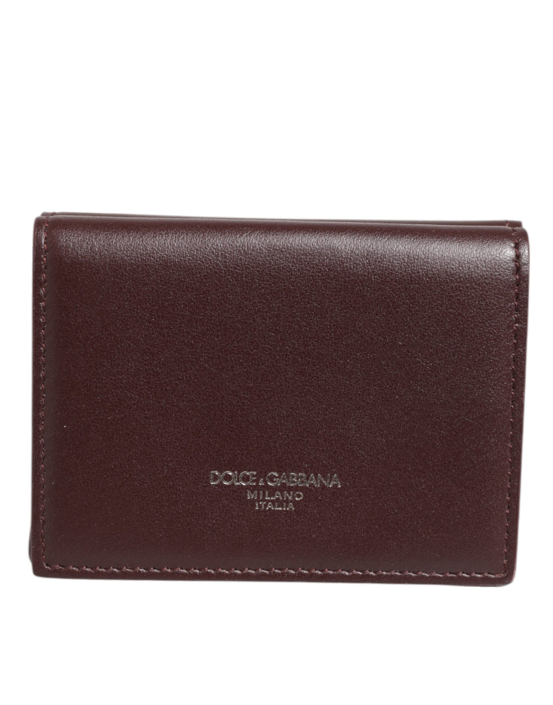 Leather Embossed Logo Trifold Men Card Holder Dark Brown