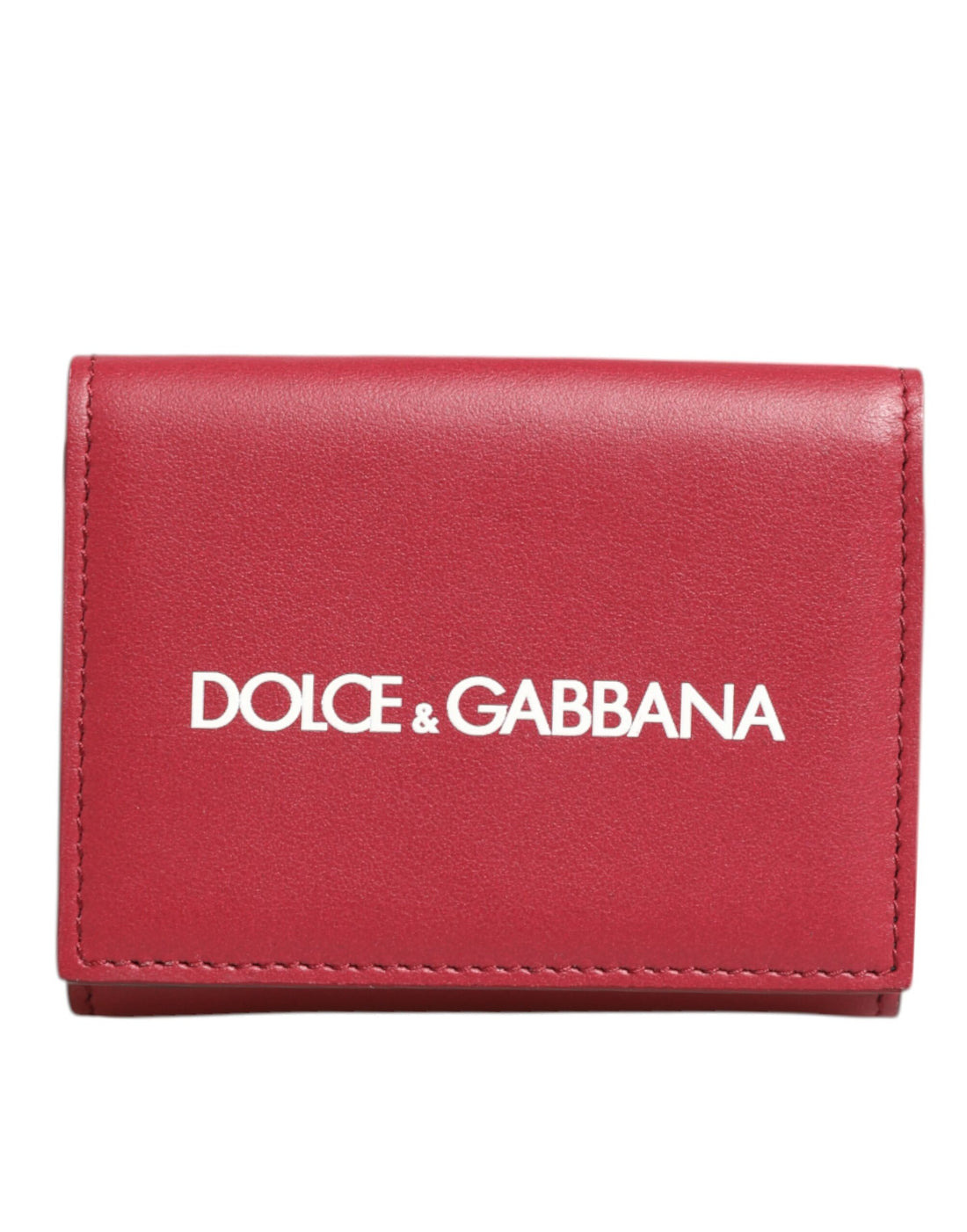 Red Leather Bold Logo Print Trifold Card Holder Wallet