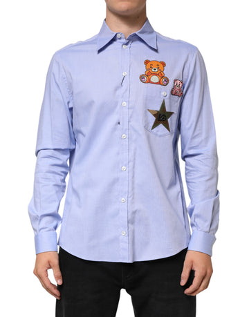 Light Blue Cotton Teddy Bear Long Sleeve Shirt