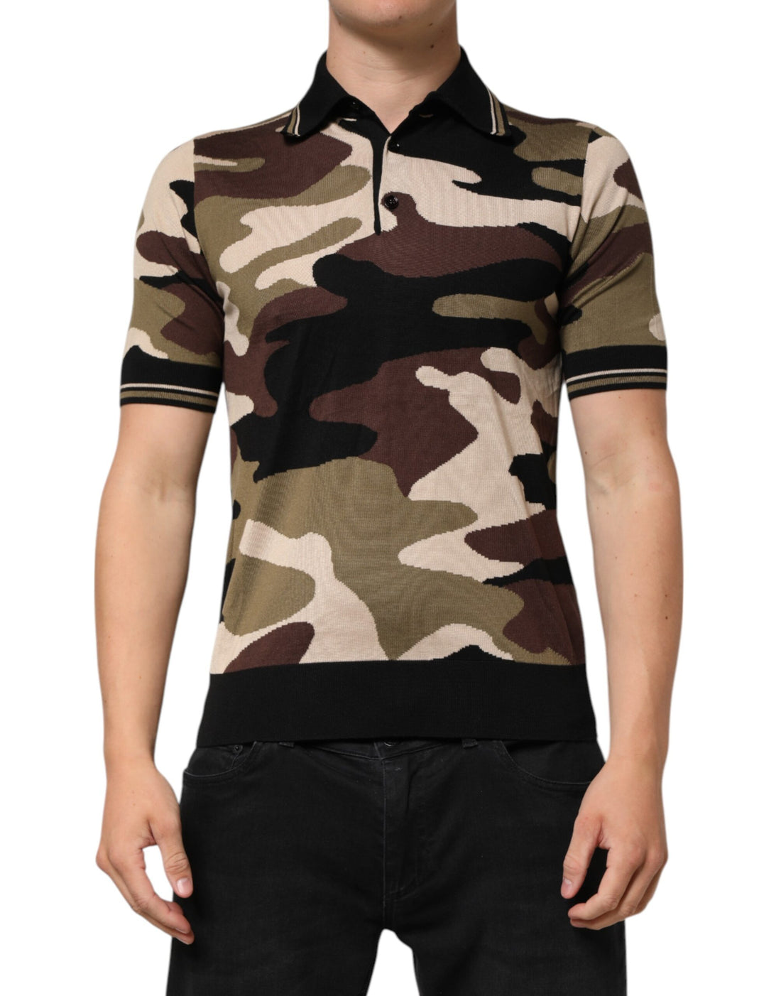 Camouflage Brown Silk MilitaryPolo T-shirt