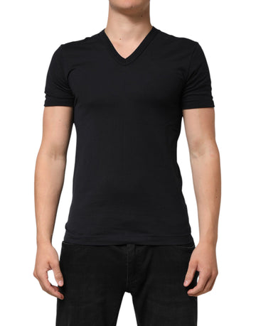 Black Cotton Plain V-Neck Men Shirt T-shirt