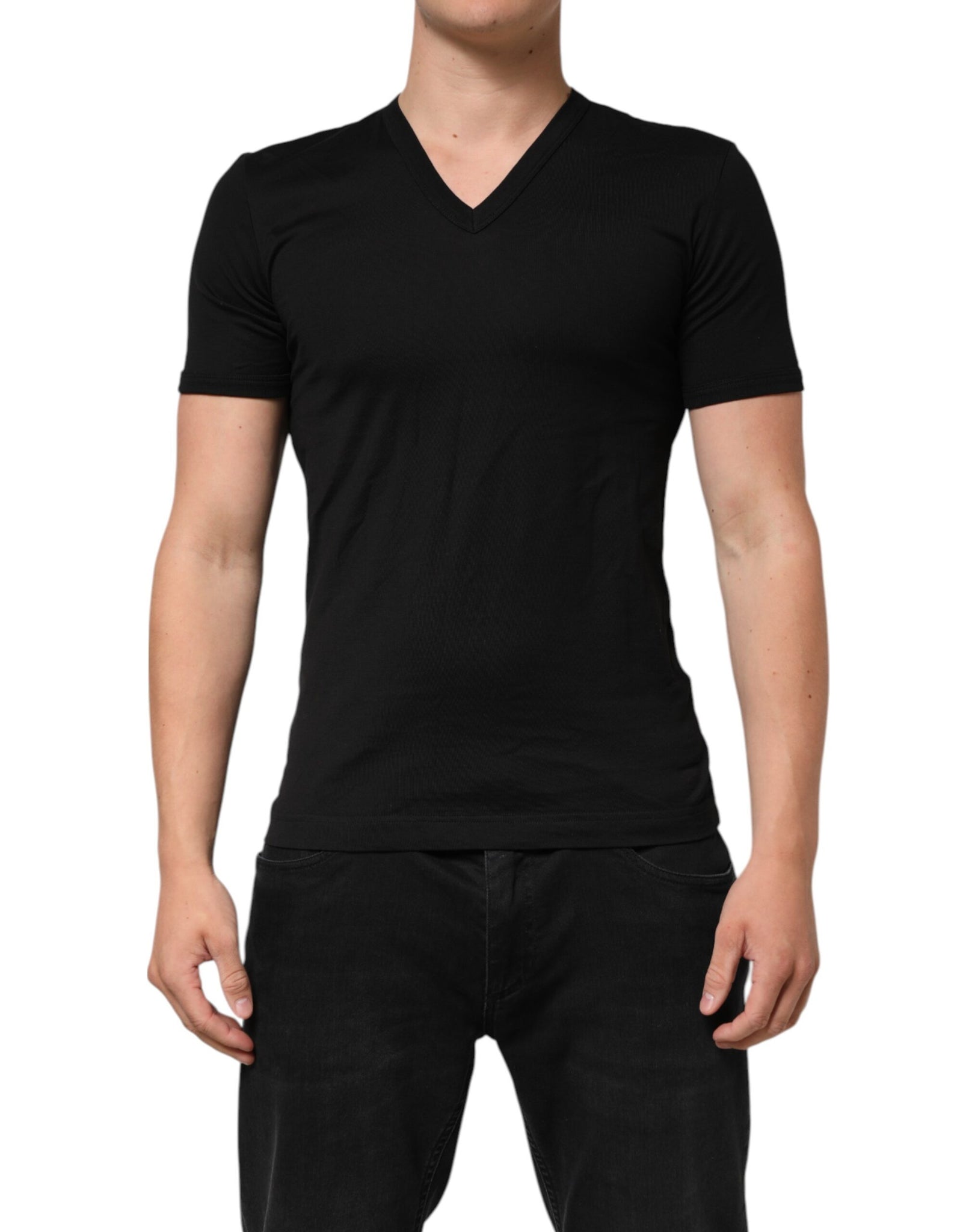 Black Cotton Plain V-Neck Men Shirt T-shirt