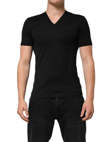 Black Cotton Plain V-Neck Men Shirt T-shirt