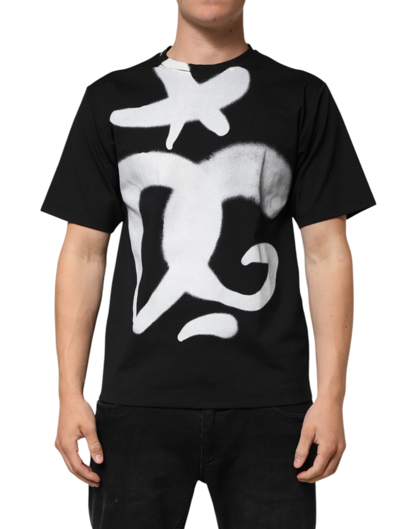Black Cotton DG Logo Graffiti Short Sleeve T-shirt