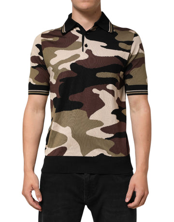 Camouflage Brown Silk Military Polo T-shirt