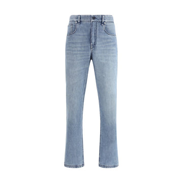 Light Blue Cotton Straight-Leg Jeans