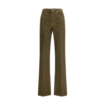 Green Cotton Casual Pants