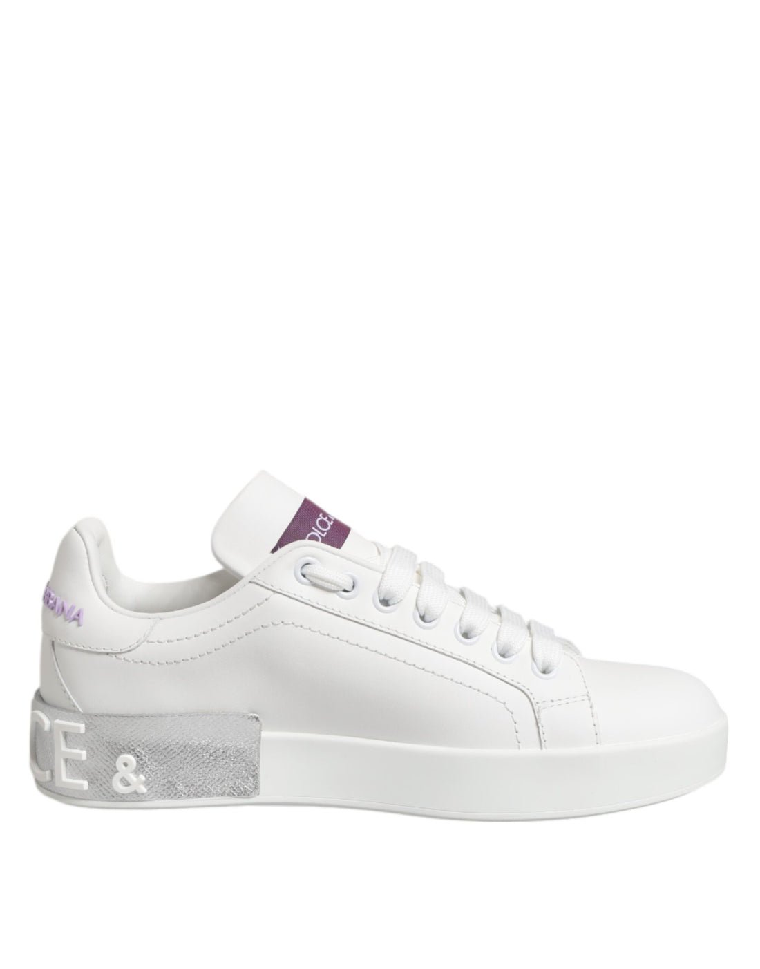 White Purple Leather Low Top Sneakers Shoes