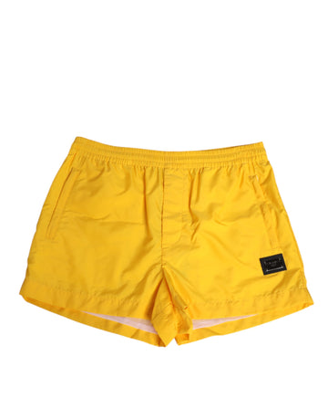 Yellow Nylon Logo Plaque Boxer Shorts Swimwear