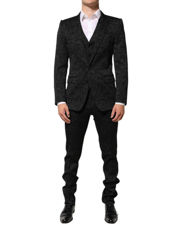 Black 3 Piece Brocade Jacquard Suit MARTINI