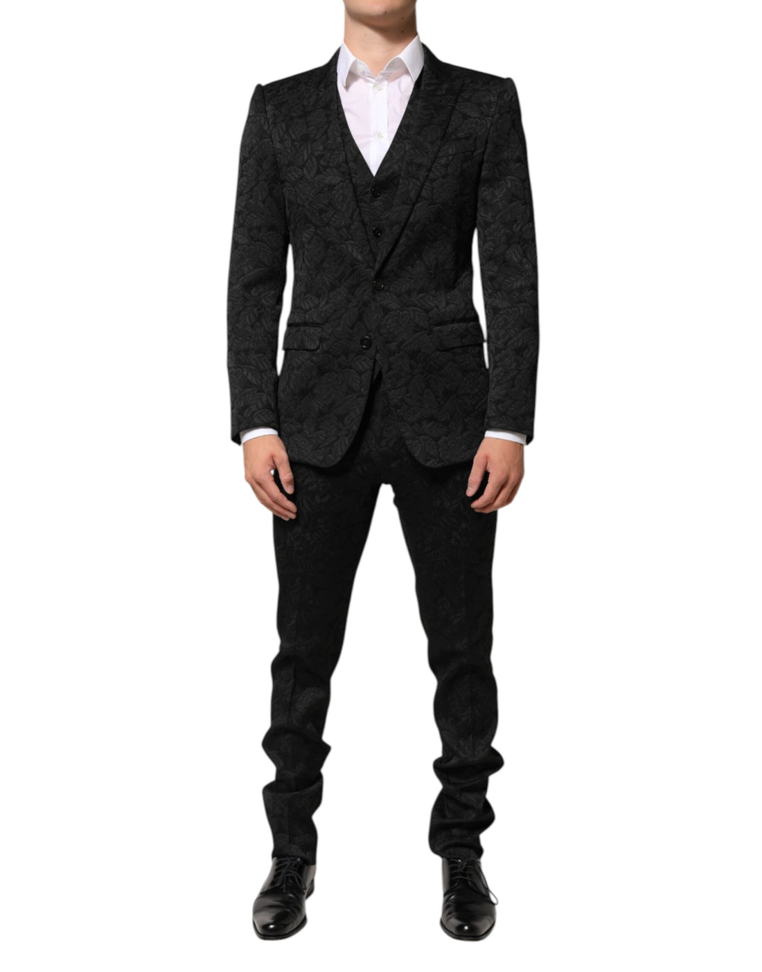 Black 3 Piece Brocade Jacquard Suit MARTINI