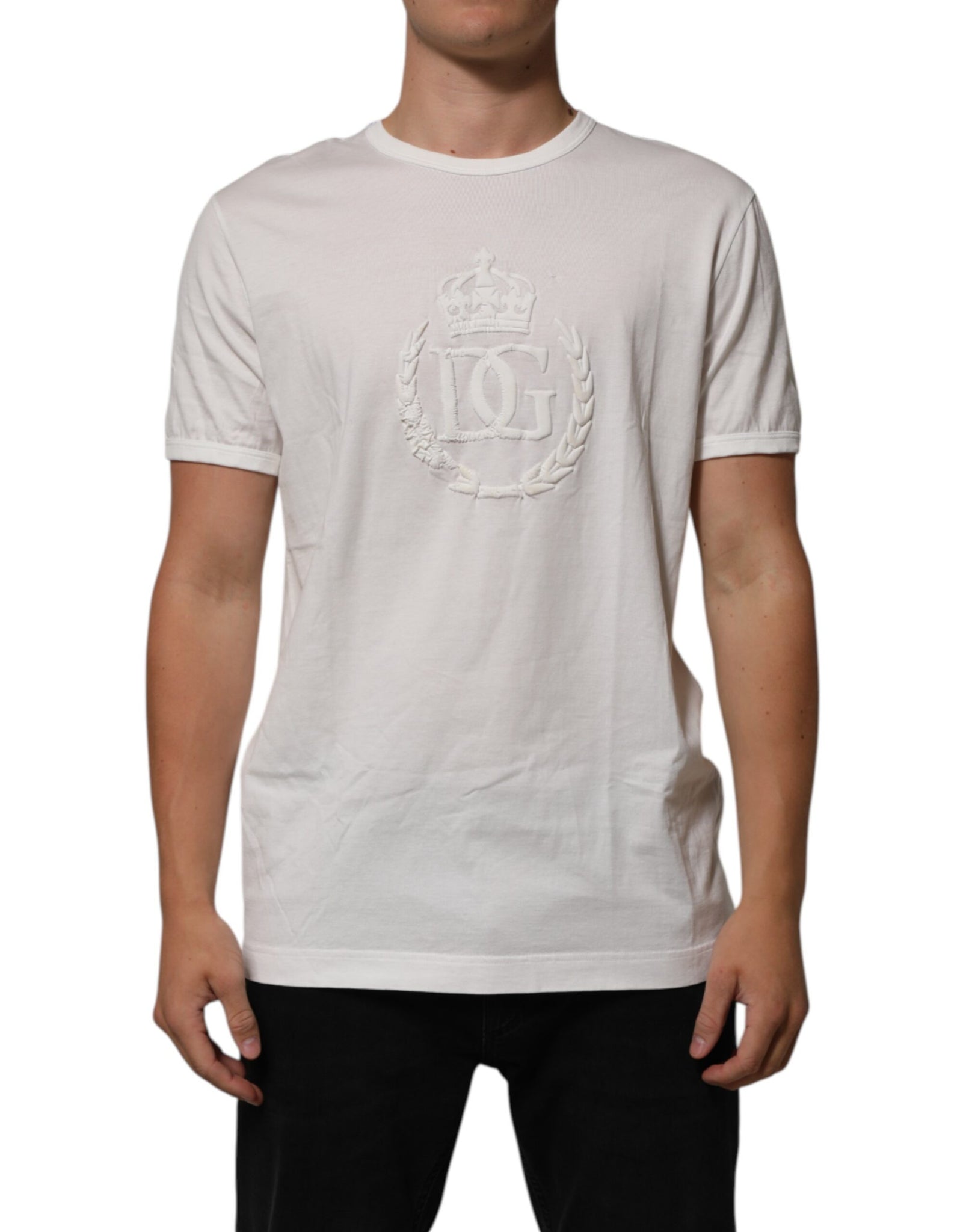 White Cotton DG Crown Embossed Men T-shirt