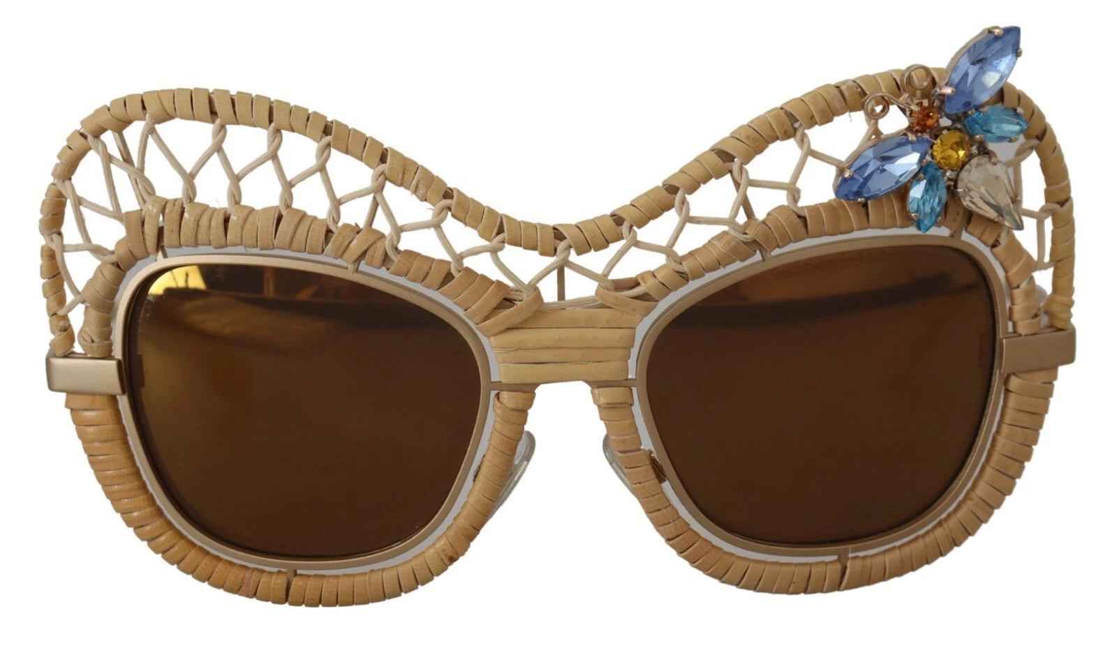 DG2159B Beige Gold Straw Butterfly Crystals Sunglasses