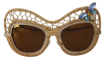 DG2159B Beige Gold Straw Butterfly Crystals Sunglasses