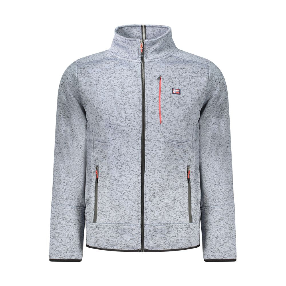 Blue Polyester Men Sweater With Pockets and Zipper Detail