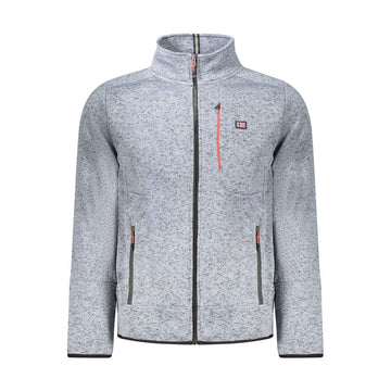 Blue Polyester Men Sweater With Pockets and Zipper Detail