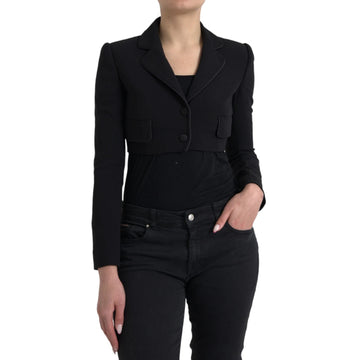 Black Wool Single Breasted Cropped Jacket