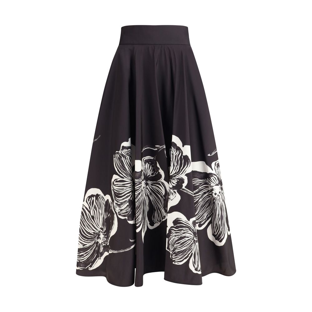 Black Polyester Midi Skirt
