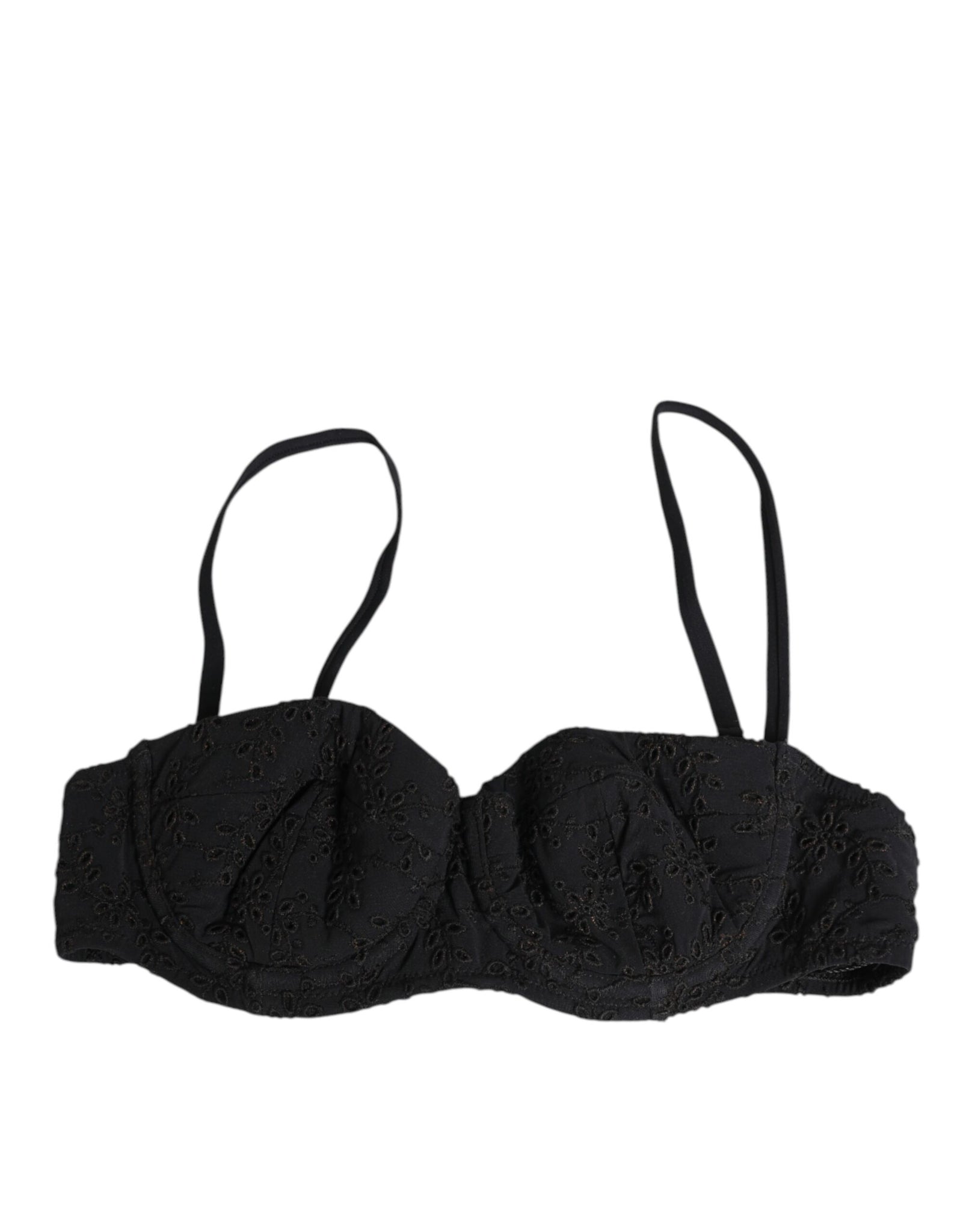 Black Polyester Embroidered Underwire Bra Underwear