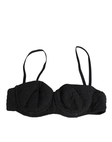 Black Polyester Embroidered Underwire Bra Underwear