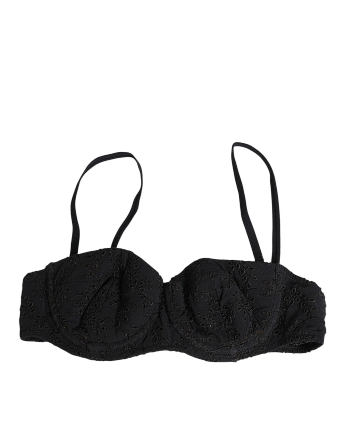 Black Polyester Embroidered Underwire Bra Underwear