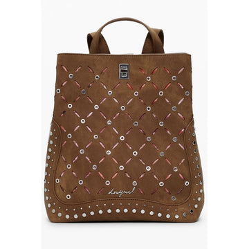 Brown Polyethylene Women Backpack