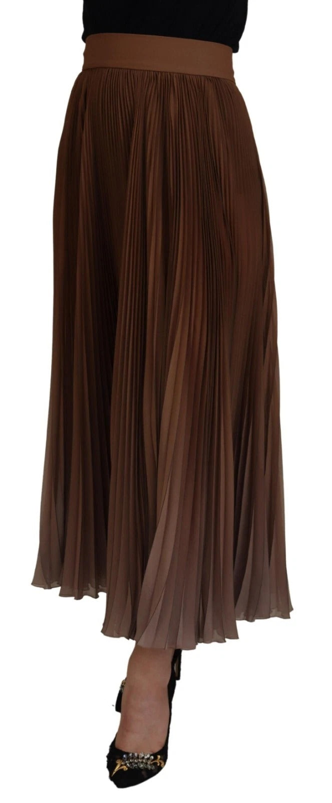 Beige Longuette Plisse Chiffon Midi Skirt