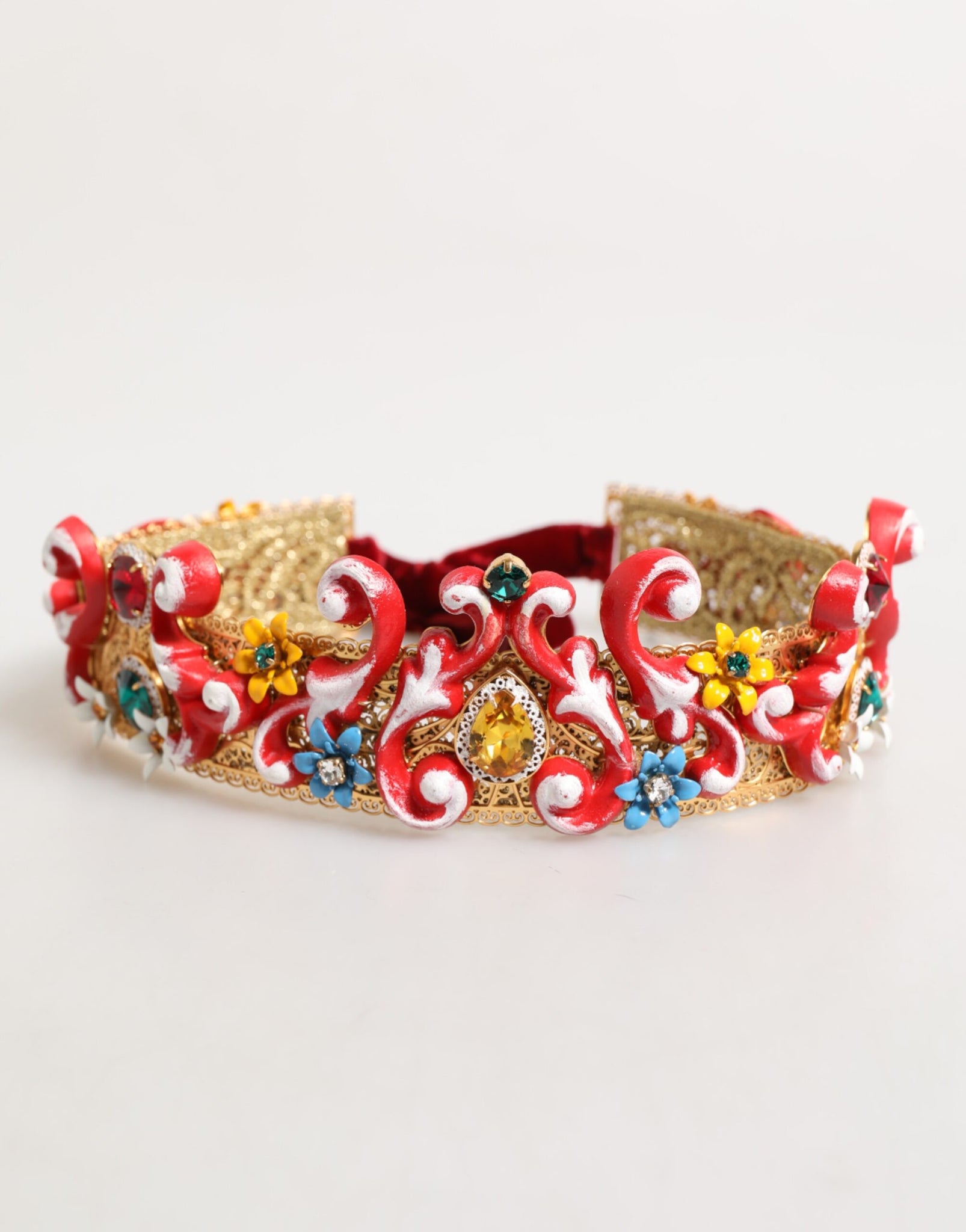 Red Carretto Multicolor Crystal Gold Tiara Crow Headband