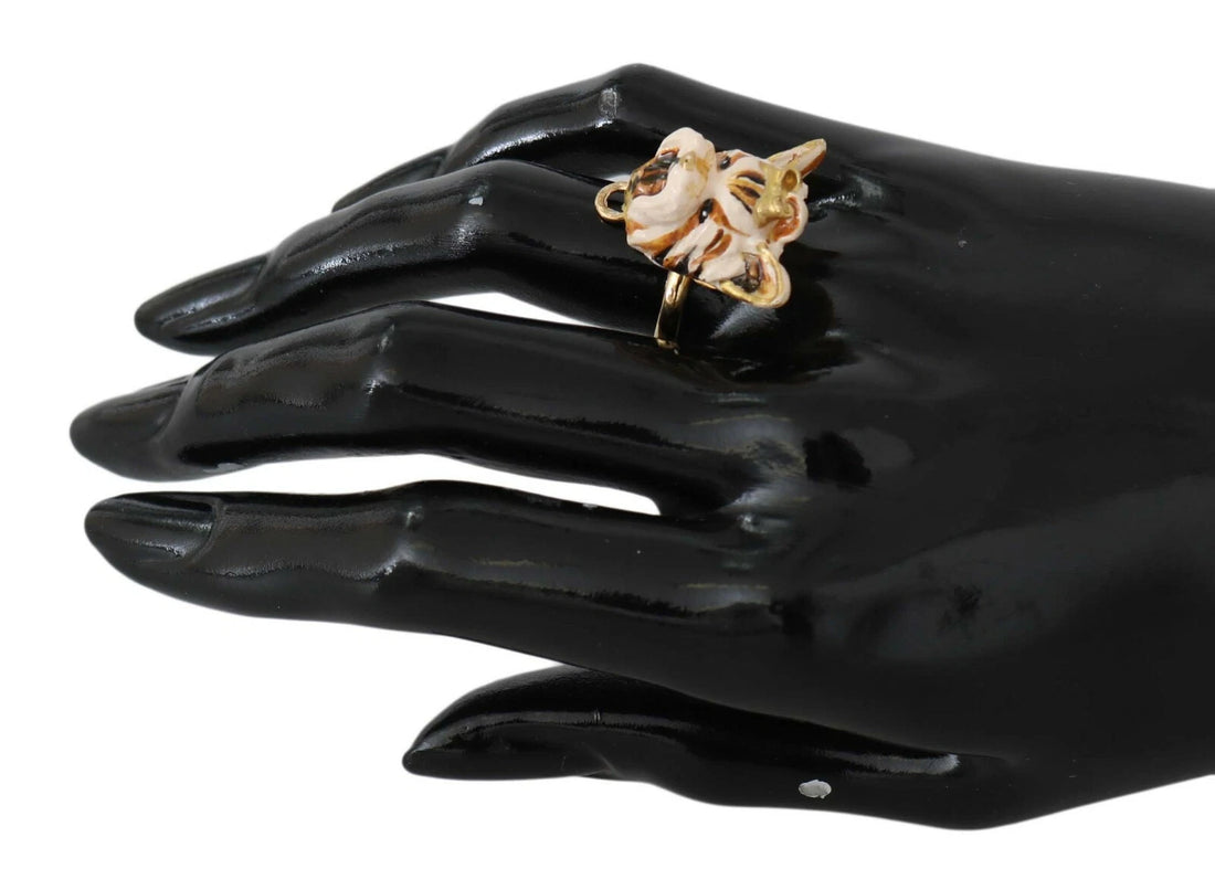 Gold Brass Resin Beige Dog Pet Accessory Ring