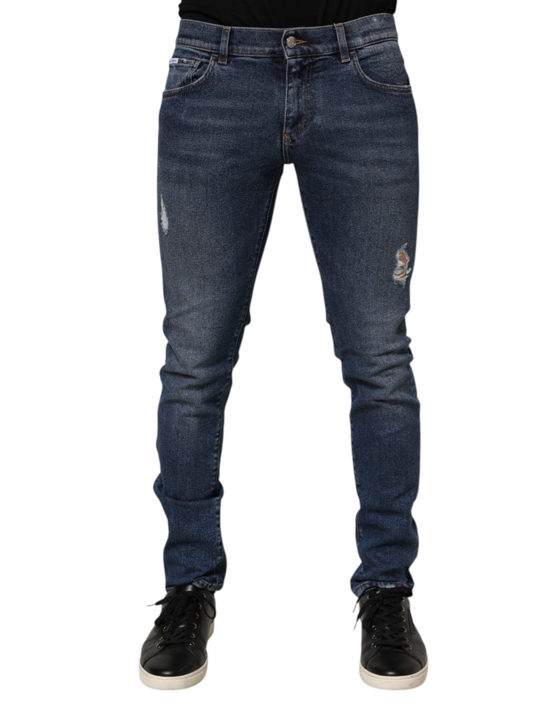 Blue Cotton Logo Plaque Skinny Men Denim Jeans