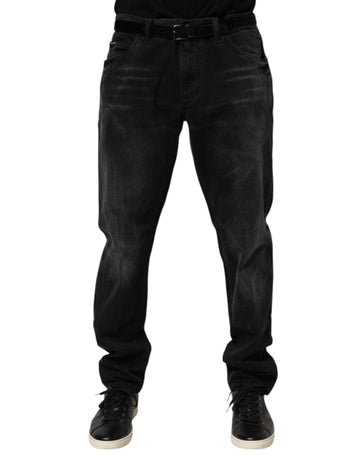 Black Washed Cotton Skinny Men Denim Jeans