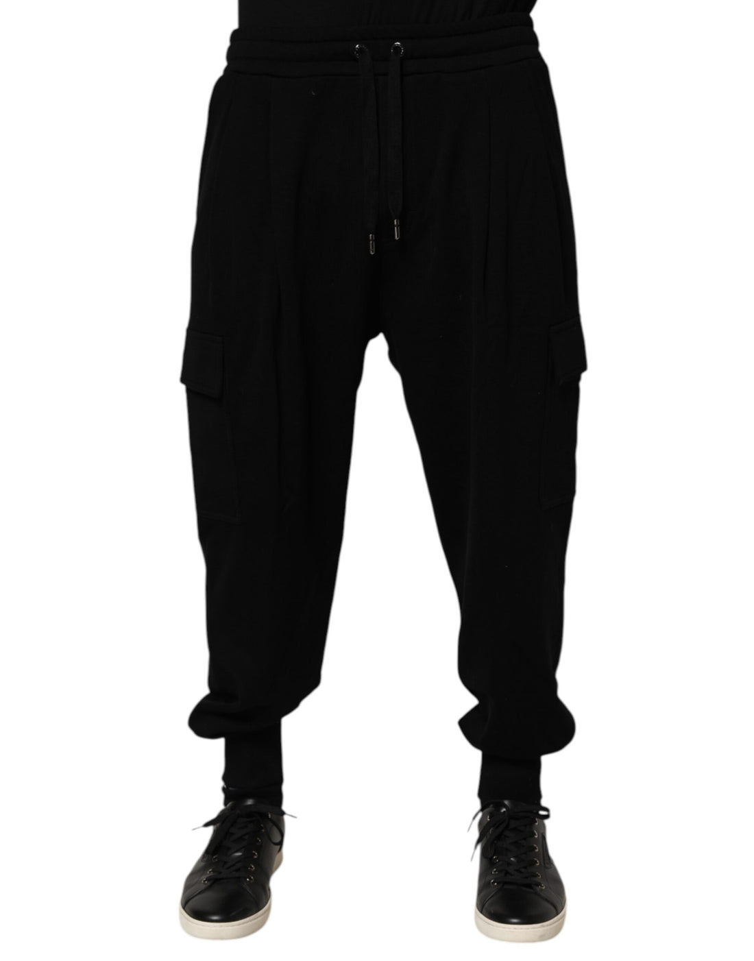 Black Cotton Blend Cargo Joggers Drawstring Pants