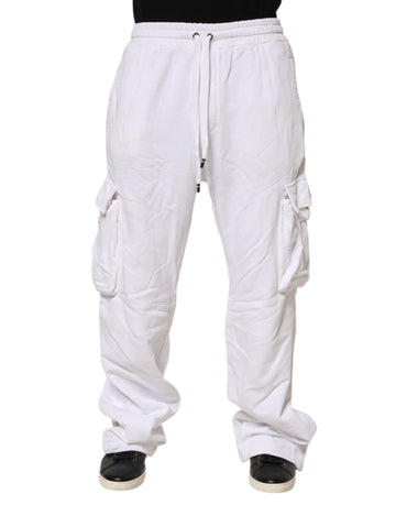 White Cotton Cargo Trousers Logo Patch Pants