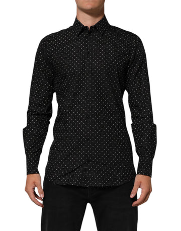 Black Polka Dot Cotton GOLD Men Formal Dress Shirt