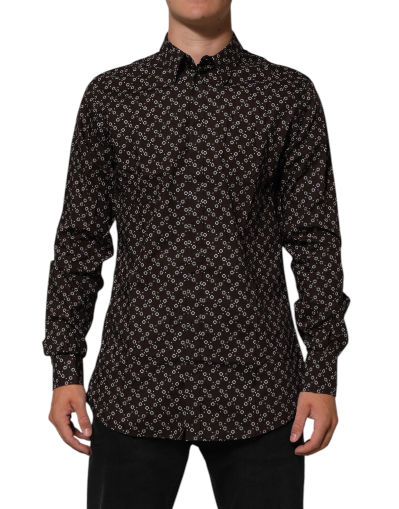 BrownFloral Collared GOLD Formal Dress Shirt