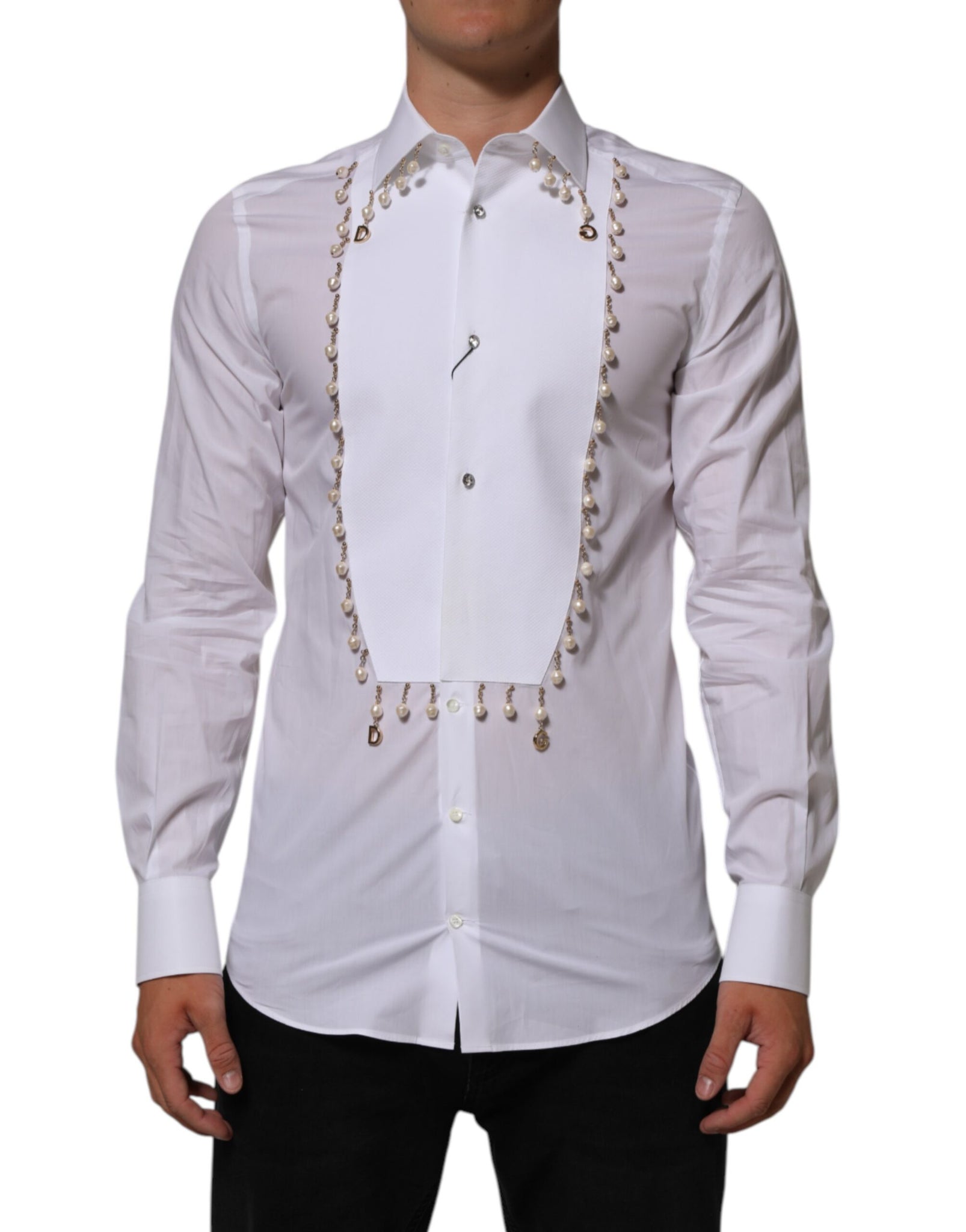 White Cotton DG Logo Pearl GOLD Formal Shirt