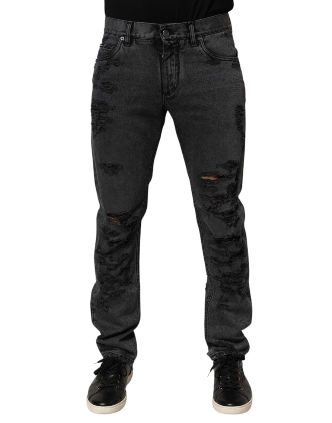 Black Tattered Skinny Cotton Men Denim Jeans
