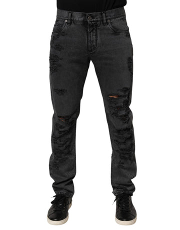 Black Tattered Skinny Cotton Men Denim Jeans