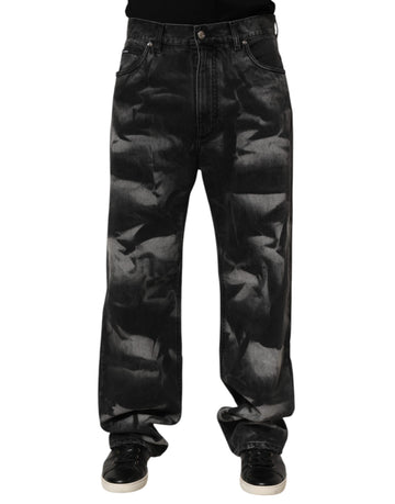Black Marbled Effect Straight Men Denim Jeans