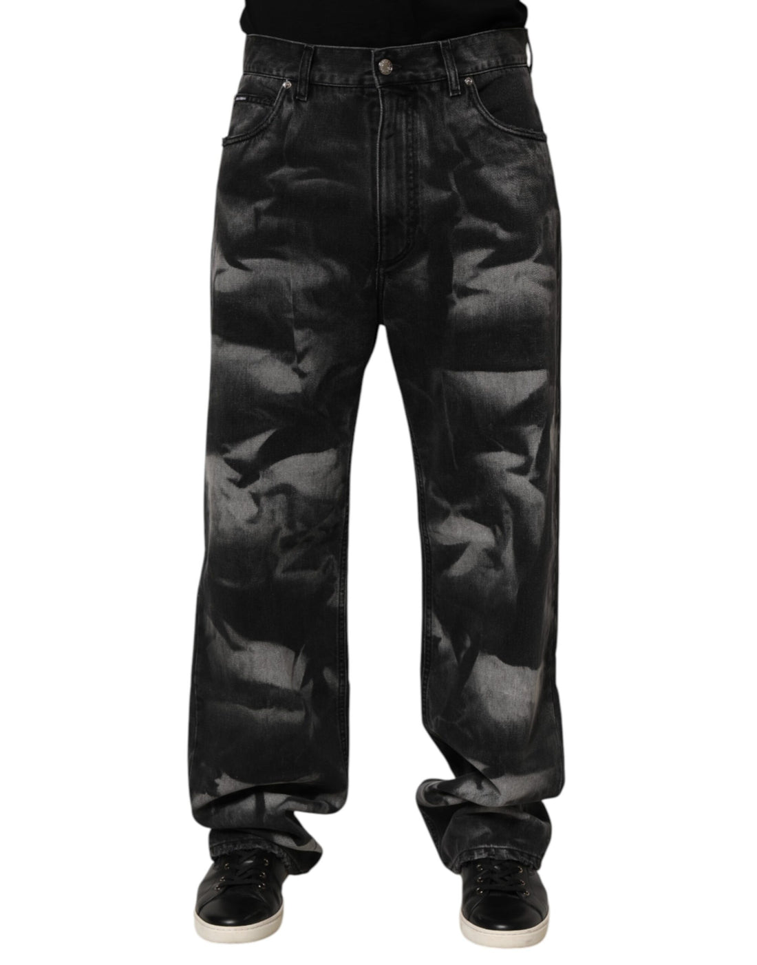 Black Marbled Effect Straight Men Denim Jeans