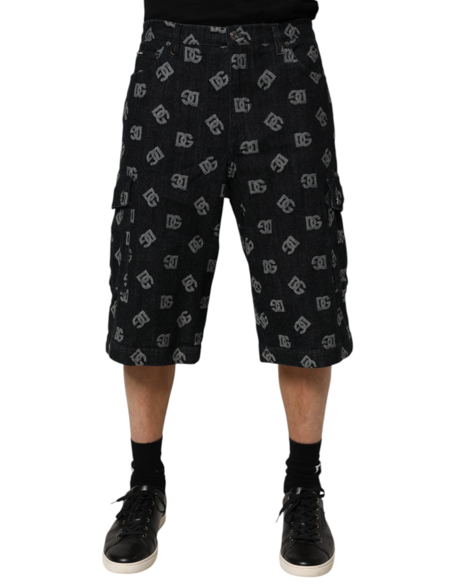 Black Monogram Denim Cargo Men Bermuda Short