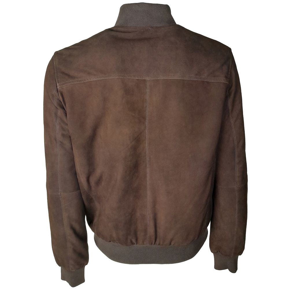 Brown Calfskin Men Bomber Jacket
