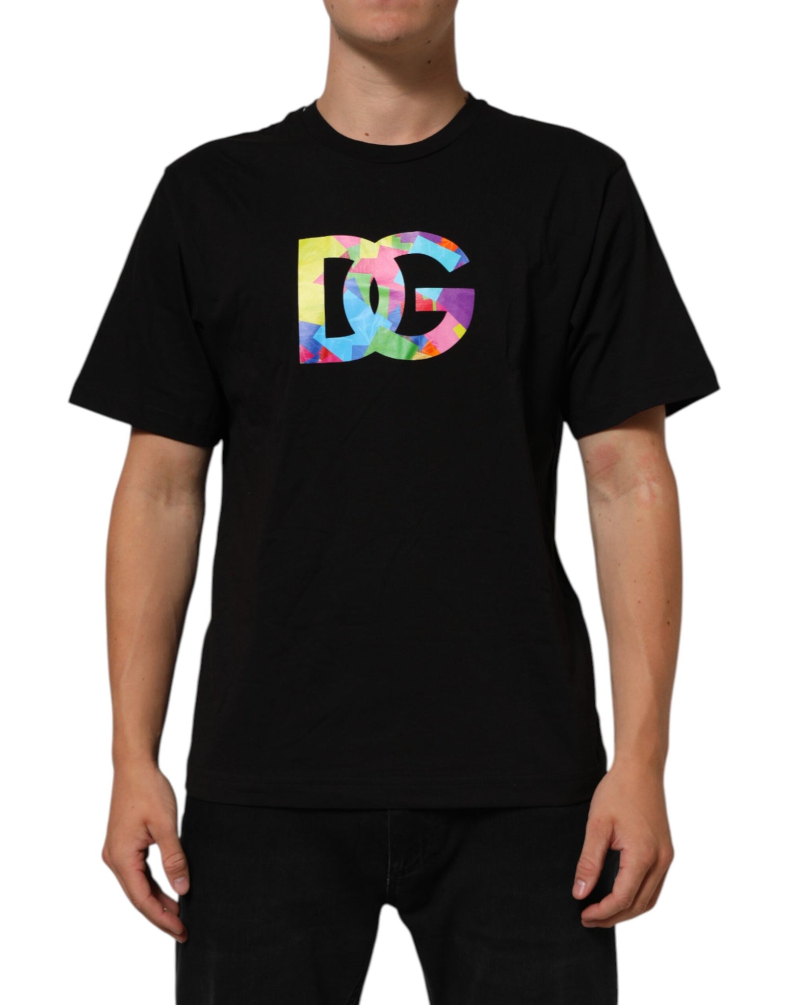 Black Logo Print Cotton Crew Neck  T-shirt