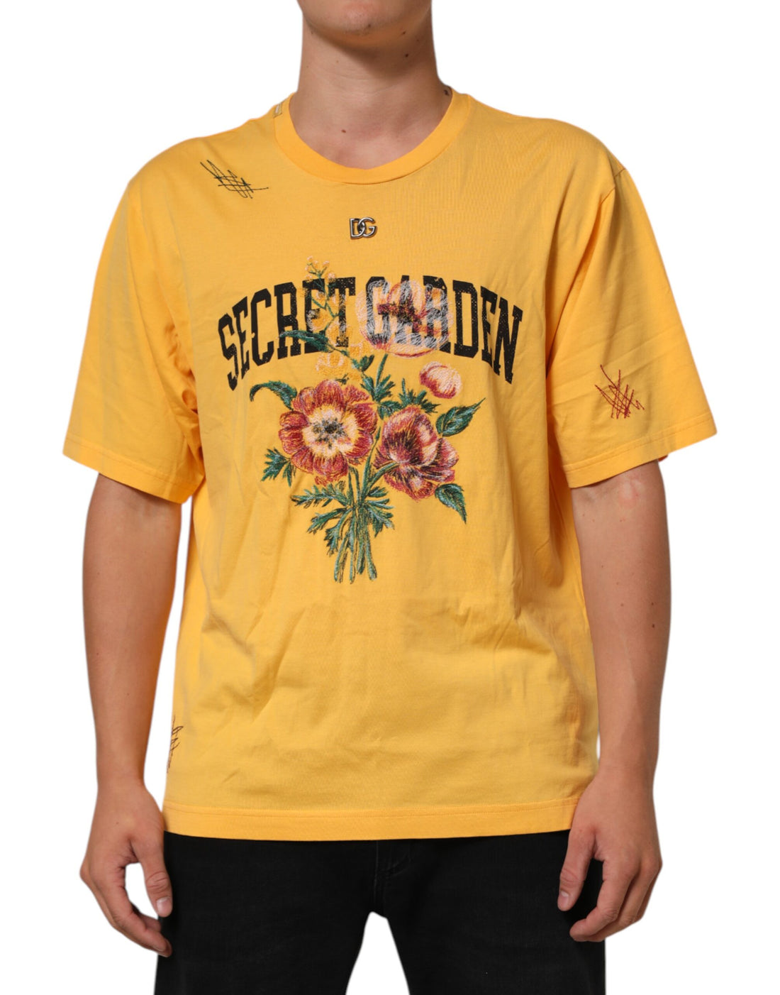 Yellow Secret Graden Floral Cotton Crew Neck T-shirt