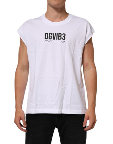 White Cotton Sleeveless Printed Tank T-shirt