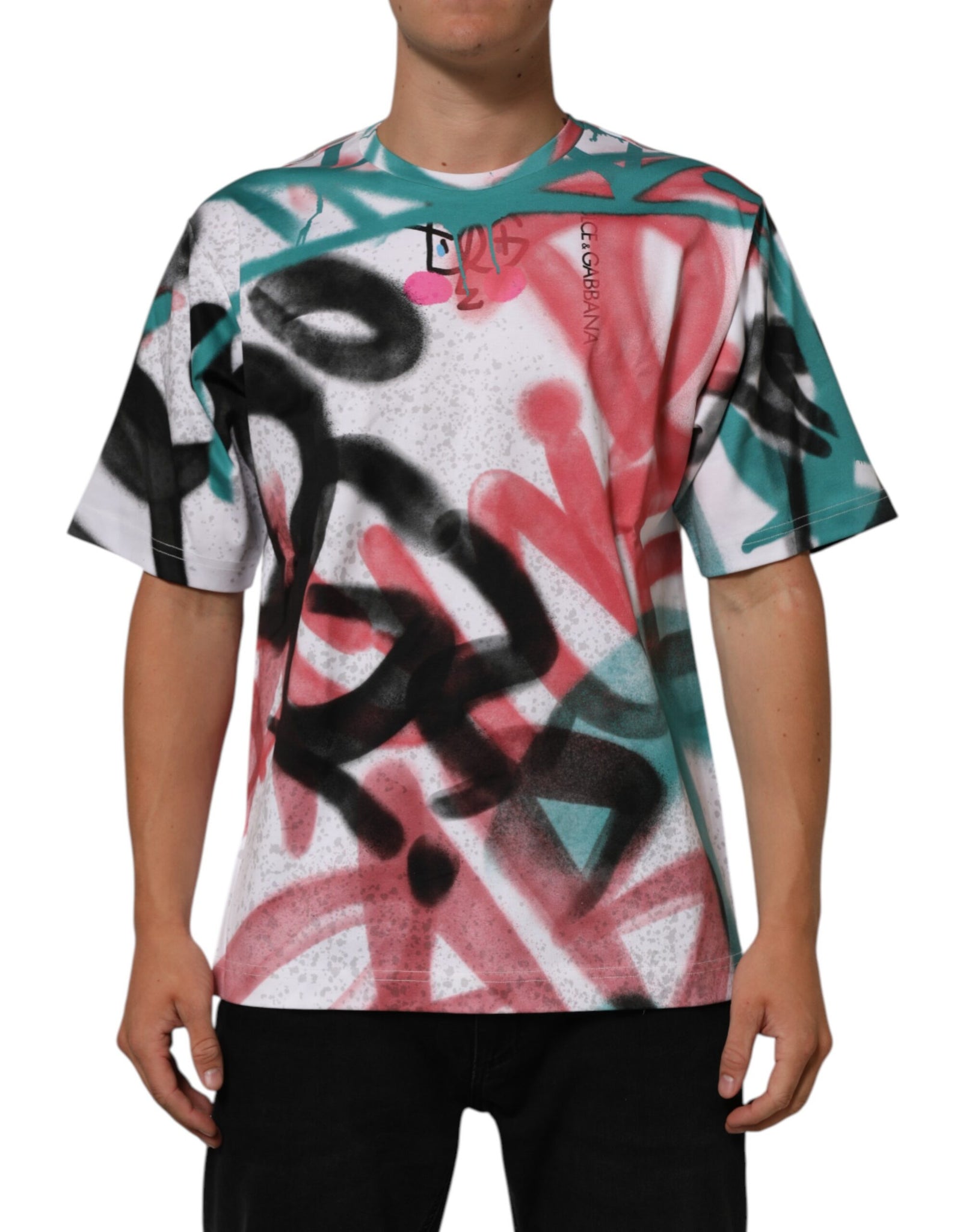 White Graffiti Crew Neck Short Sleeves T-shirt