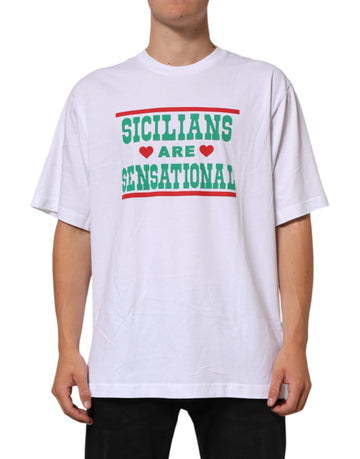 White Graphic Print Cotton CrewNeck T-shirt