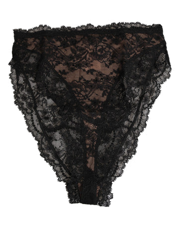 Black Floral Lace Mesh High Brief Panty  Underwear